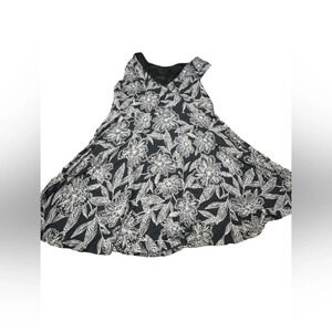 EUC Loft skater dress floral wedding guest black white Large